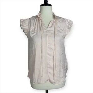 Catherine Malandrino Pink Ruffle Sleeve‎ Satin V-Neck Tassel Top Sz XS